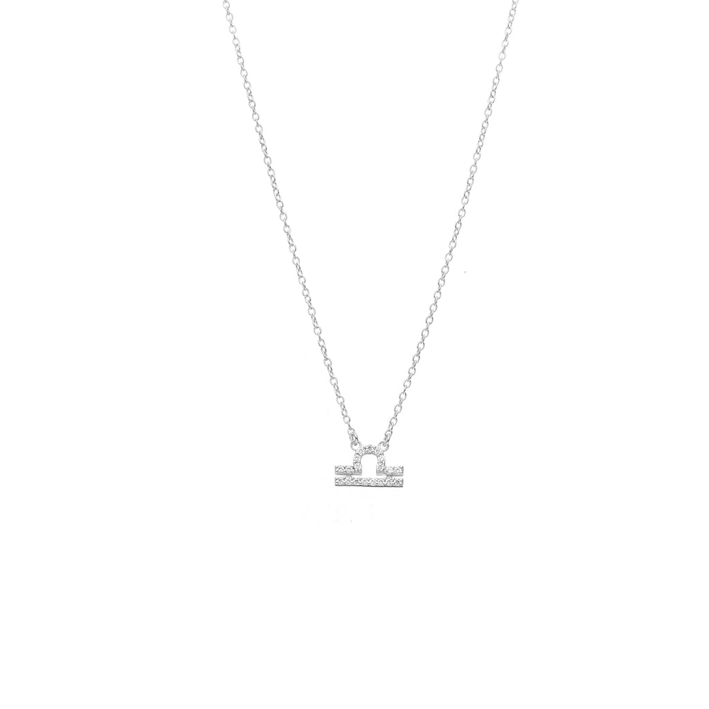 Silk & Steel Jewellery Libra Star Sign Pendant Necklace in Sterling Silver with Cubic Zirconias
