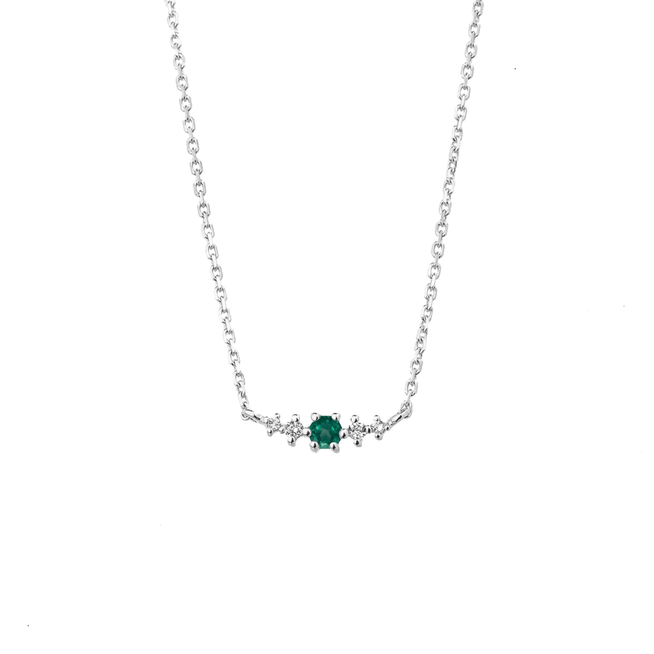 Emerald May Birthstone Necklace | Rhodium-plated Sterling Silver | Silk & Steel Jewellery