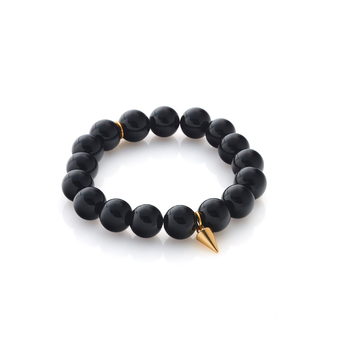 Silk & Steel beaded Midnight Bracelet with black onyx and 14k gold-plated spike detail.