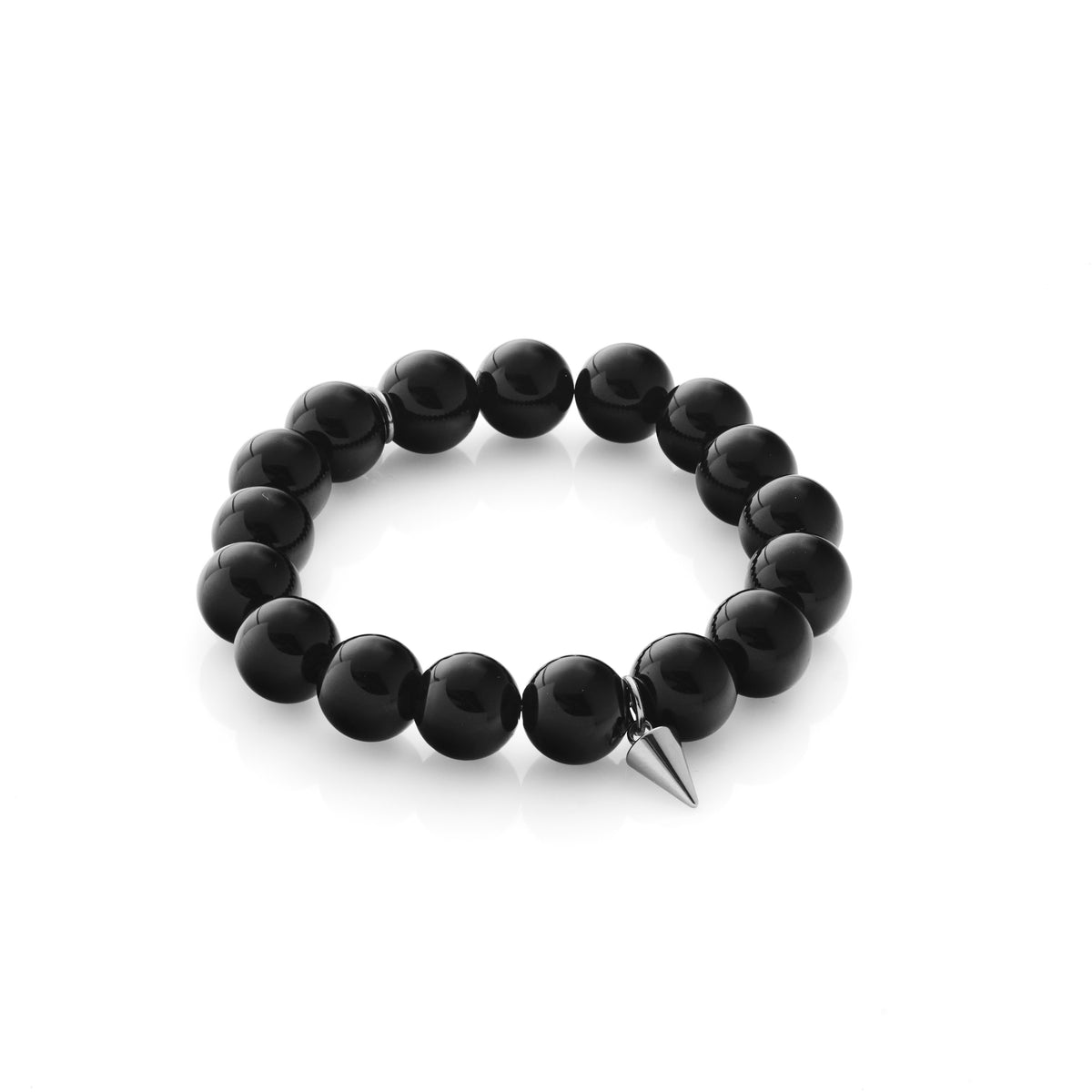 Silk & Steel beaded Midnight Bracelet with black onyx and stainless steel spike detail.