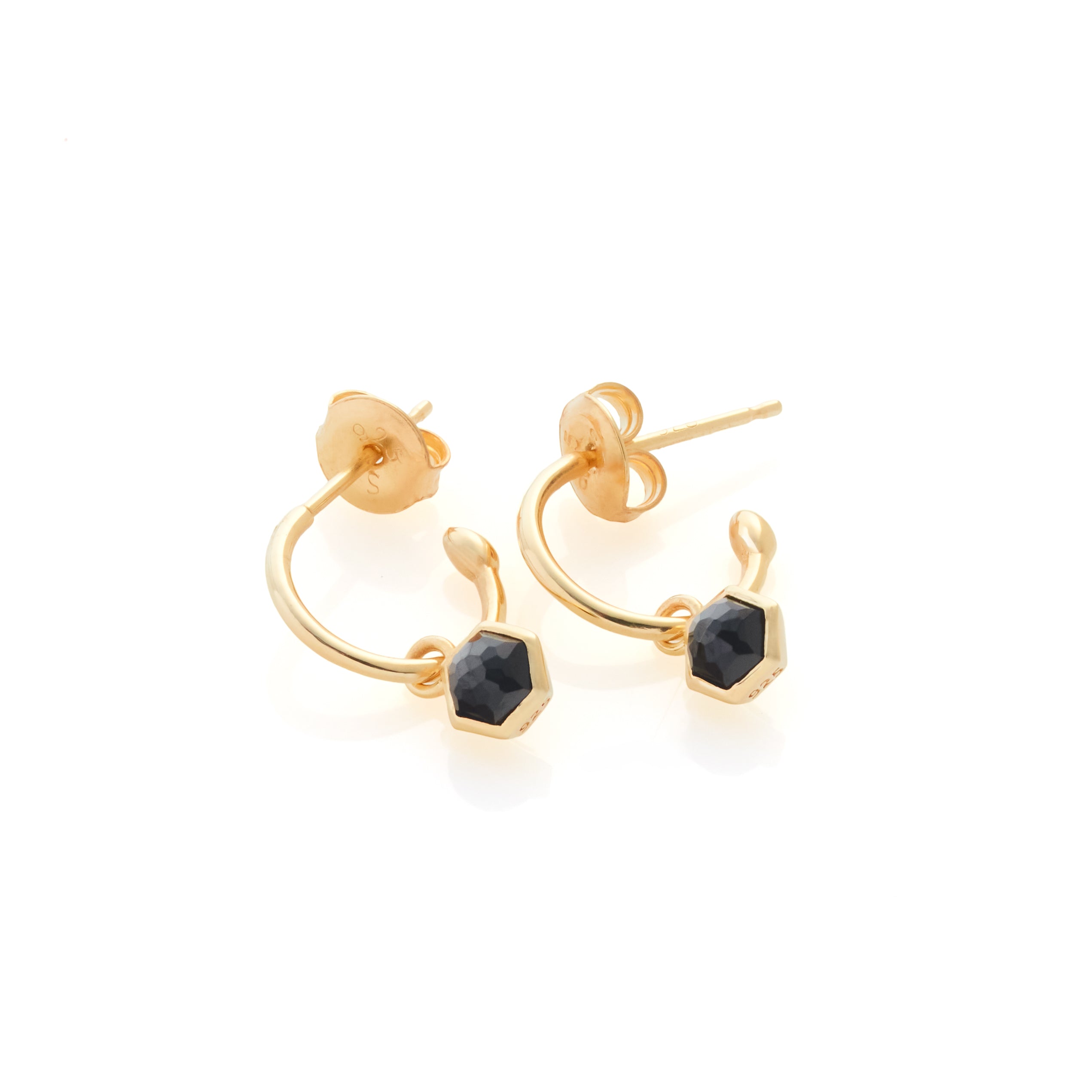 Silk & Steel Mini Harmony hoops with natural black spinel in 14k gold-plated sterling silver