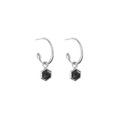 Silk & Steel Mini Harmony hoops with natural black spinel in rhodium-plated sterling silver