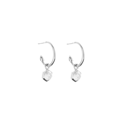 Silk & Steel Mini Harmony hoops with natural crystal quartz in rhodium-plated sterling silver