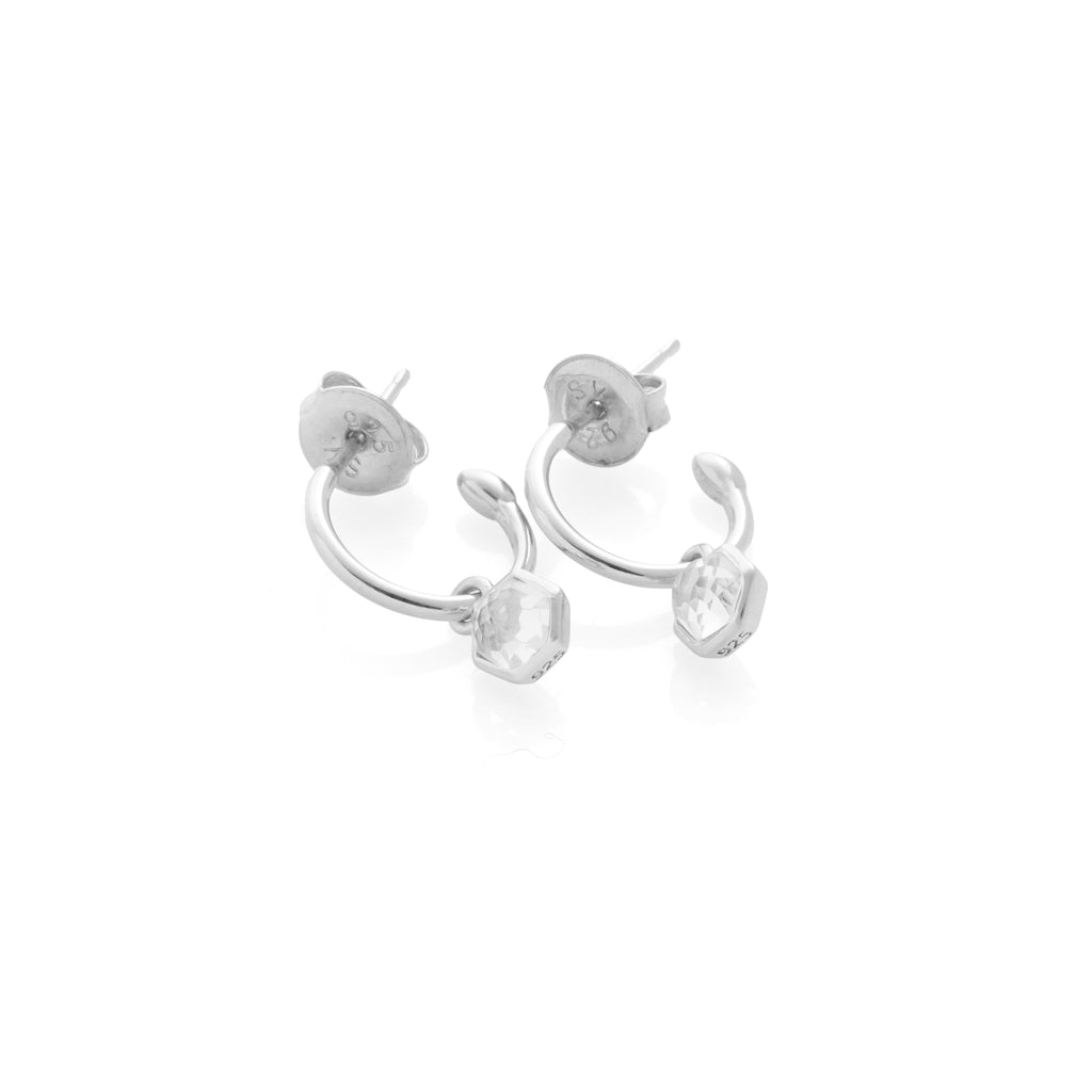 Silk & Steel Mini Harmony hoops with natural crystal quartz in rhodium-plated sterling silver