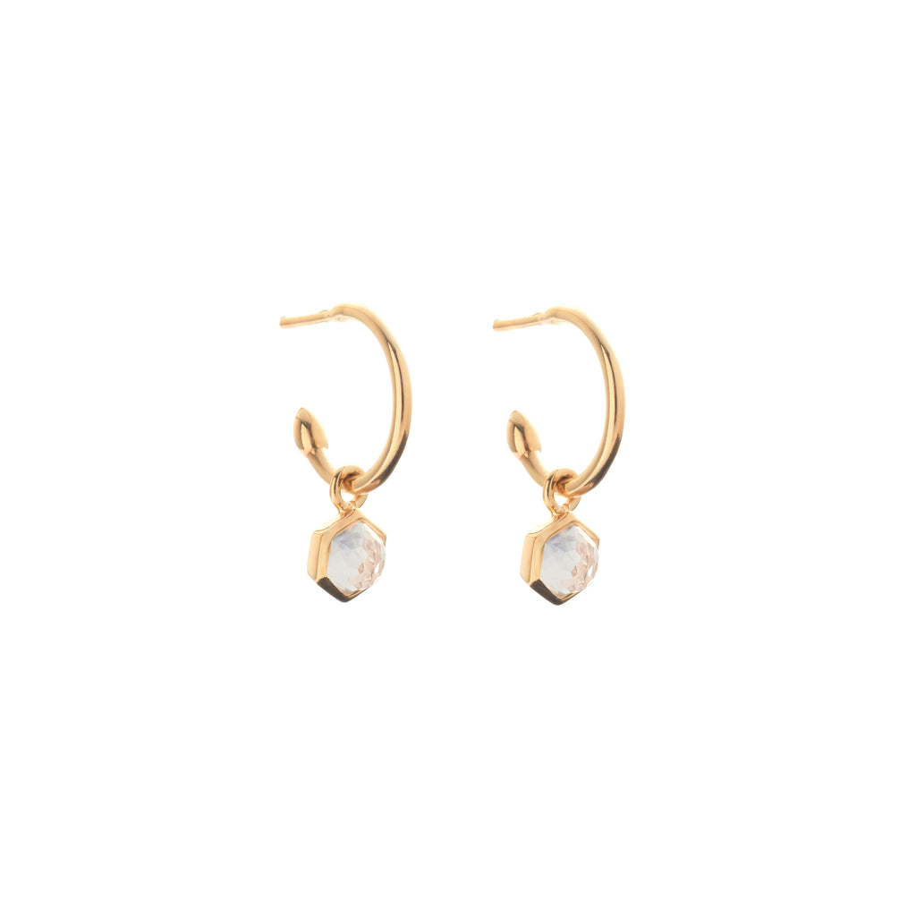 Silk & Steel Mini Harmony hoops with natural crystal quartz in 14k gold-plated sterling silver