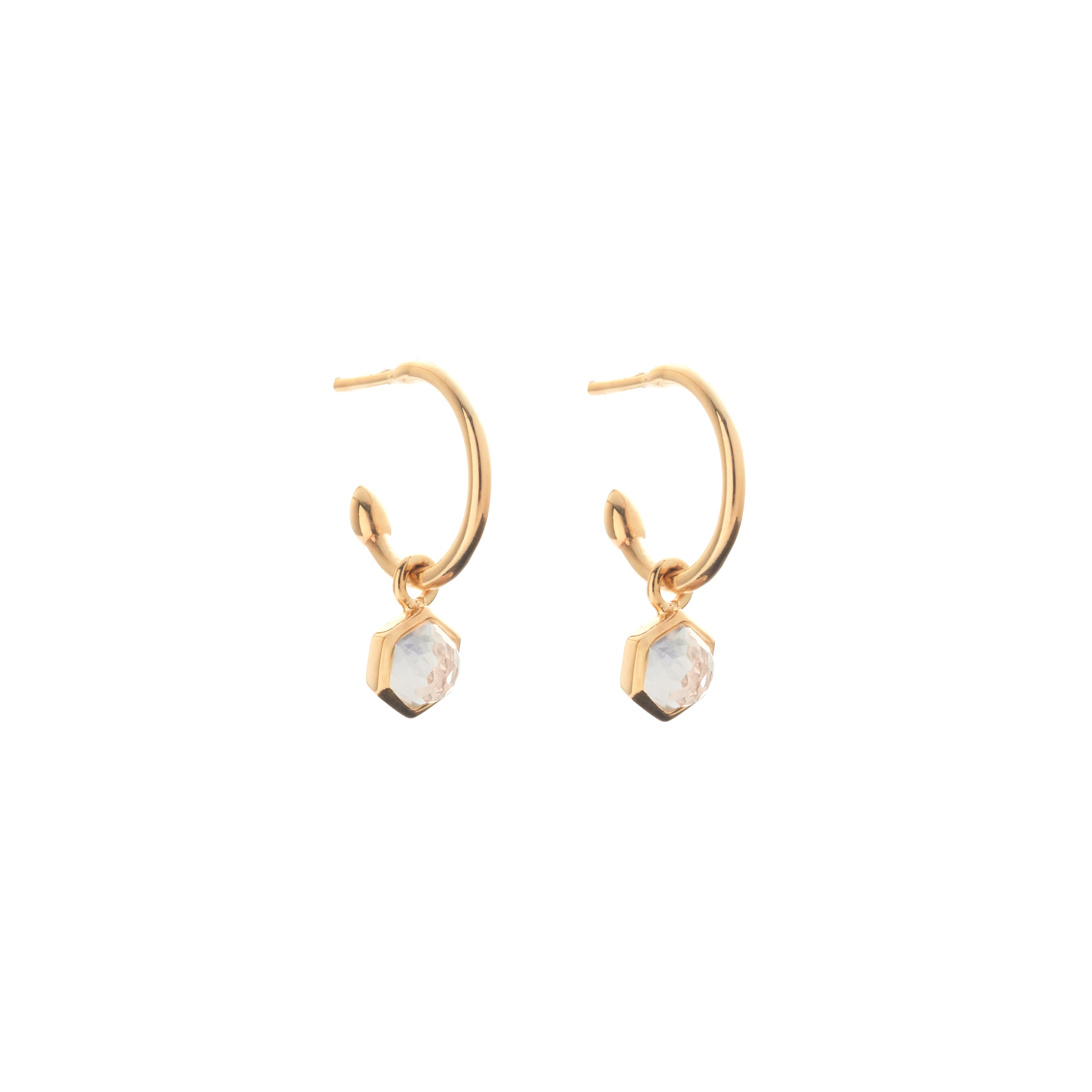 Silk & Steel Mini Harmony hoops with natural crystal quartz in 14k gold-plated sterling silver