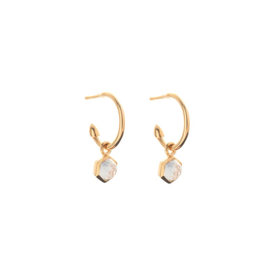Silk & Steel Mini Harmony hoops with natural crystal quartz in 14k gold-plated sterling silver