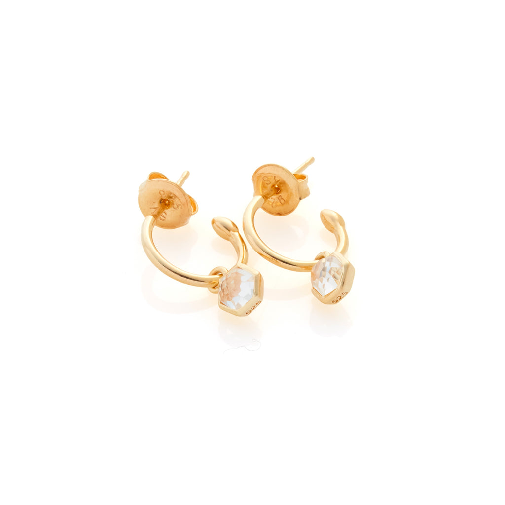 Silk & Steel Mini Harmony hoops with natural crystal quartz in 14k gold-plated sterling silver