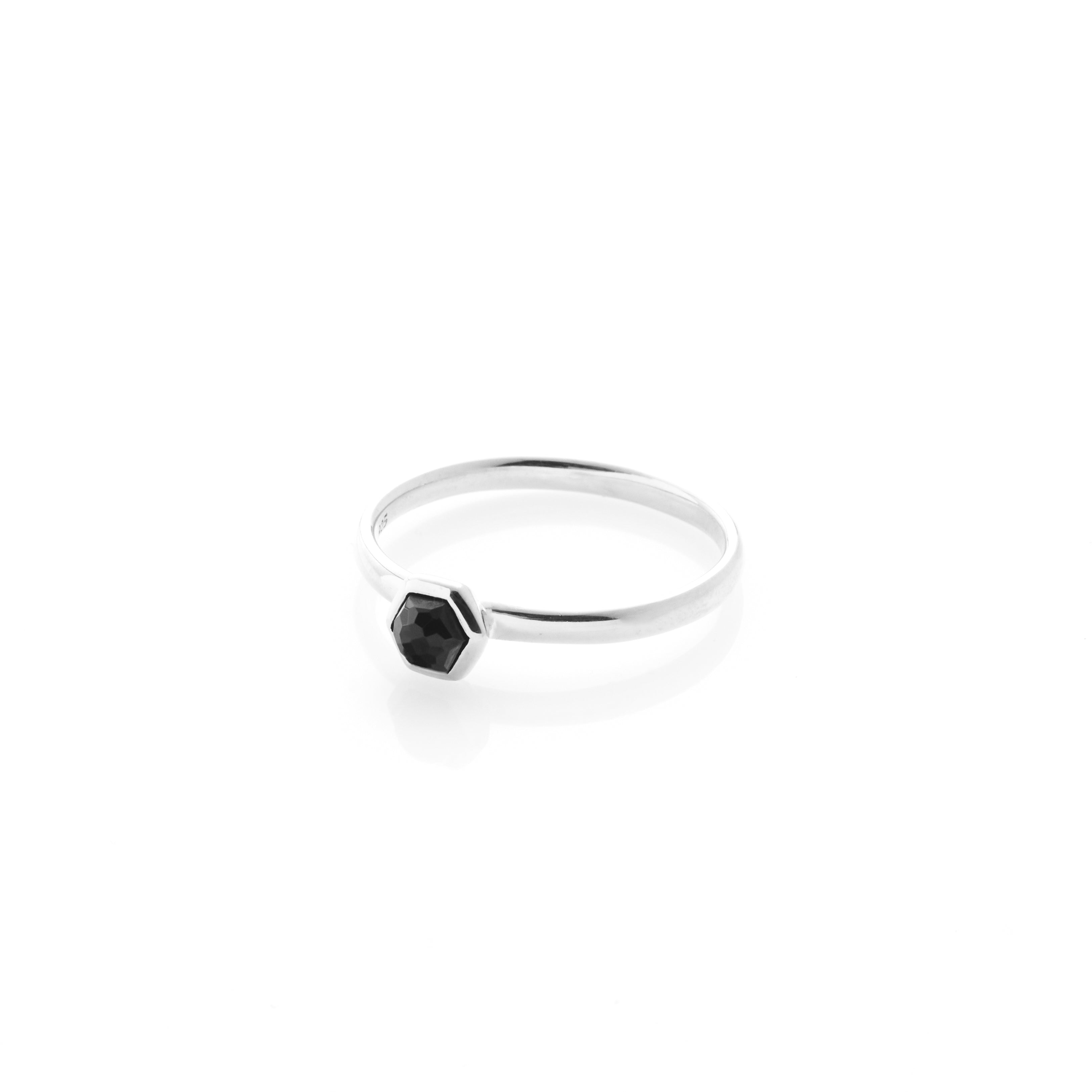 Silk & Steel Mini Harmony ring with natural black spinel in rhodium-plated sterling silver
