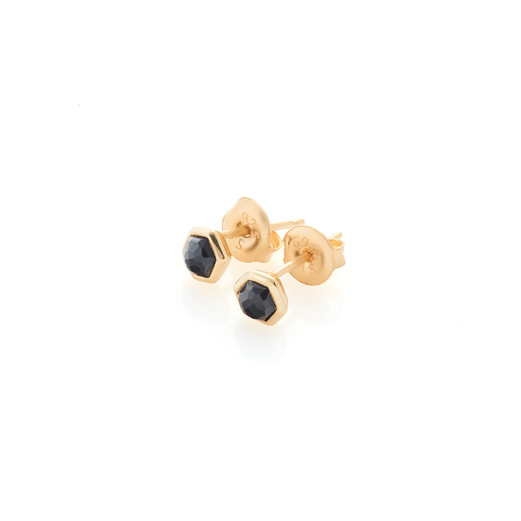 Silk & Steel Mini Harmony studs with natural black spinel in 14k gold-plated sterling silver