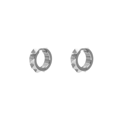 Mini sleeper hoop earrings with a pyramid spike detail in high quality stainless steel