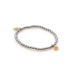 Silk & Steel Nova beaded bracelet in silver hematite with gold cubic zirconia.