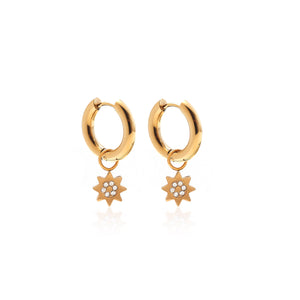 Silk & Steel Nova hoop earrings with cubic zirconia in 14k gold plated stainless steel.