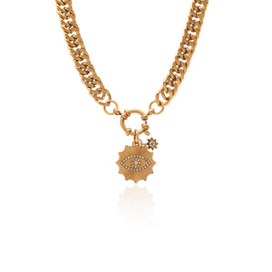 Silk & Steel Nova necklace with cubic zirconia in 14k gold-plated stainless steel.