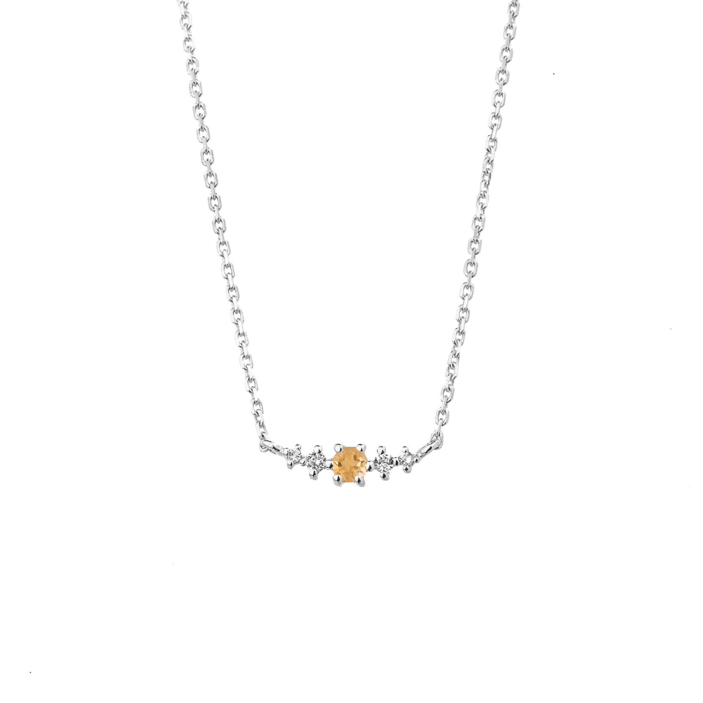 Citrine November Birthstone Necklace | Rhodium-plated Sterling Silver | Silk & Steel Jewellery