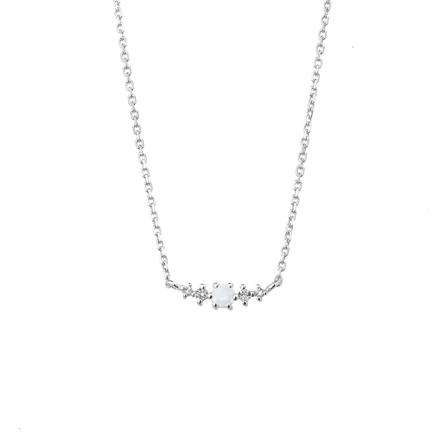 Opal October Birthstone Necklace | Rhodium-plated Sterling Silver | Silk & Steel Jewellery