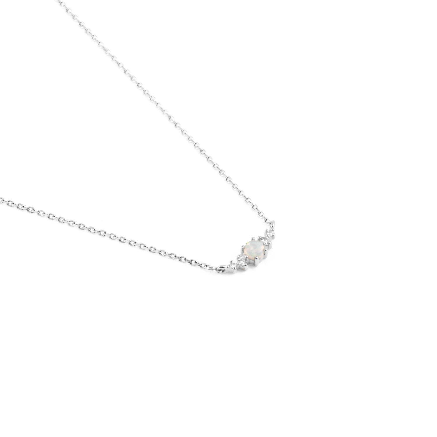Opal October Birthstone Necklace | Rhodium-plated Sterling Silver | Silk & Steel Jewellery