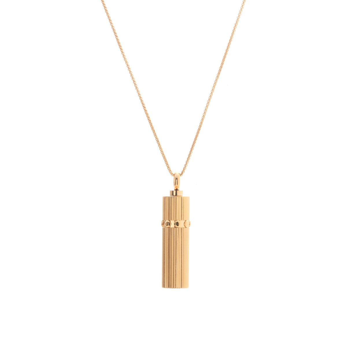 Silk & Steel Capsule Necklace featuring a 14k gold-plated stainless steel keepsake capsule pendant.