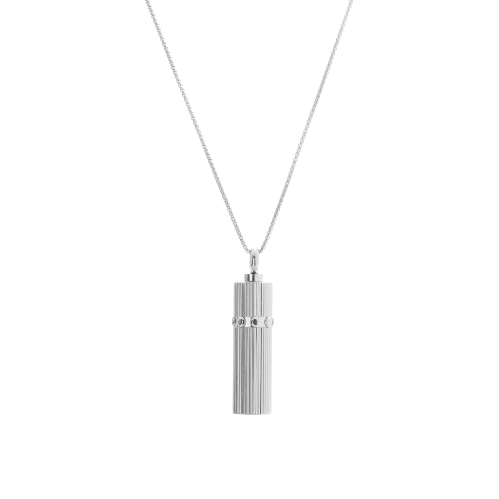 Silk & Steel Capsule Necklace featuring a high-polish stainless steel keepsake capsule pendant.