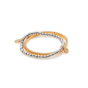 Silk & Steel Nova beaded bracelet in silver hematite with gold cubic zirconia.