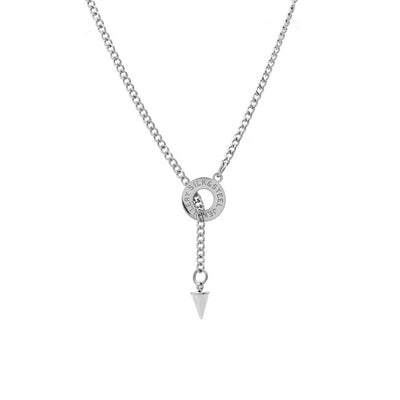Silk & Steel Orbit Lariat Necklace in silver stainless steel.
