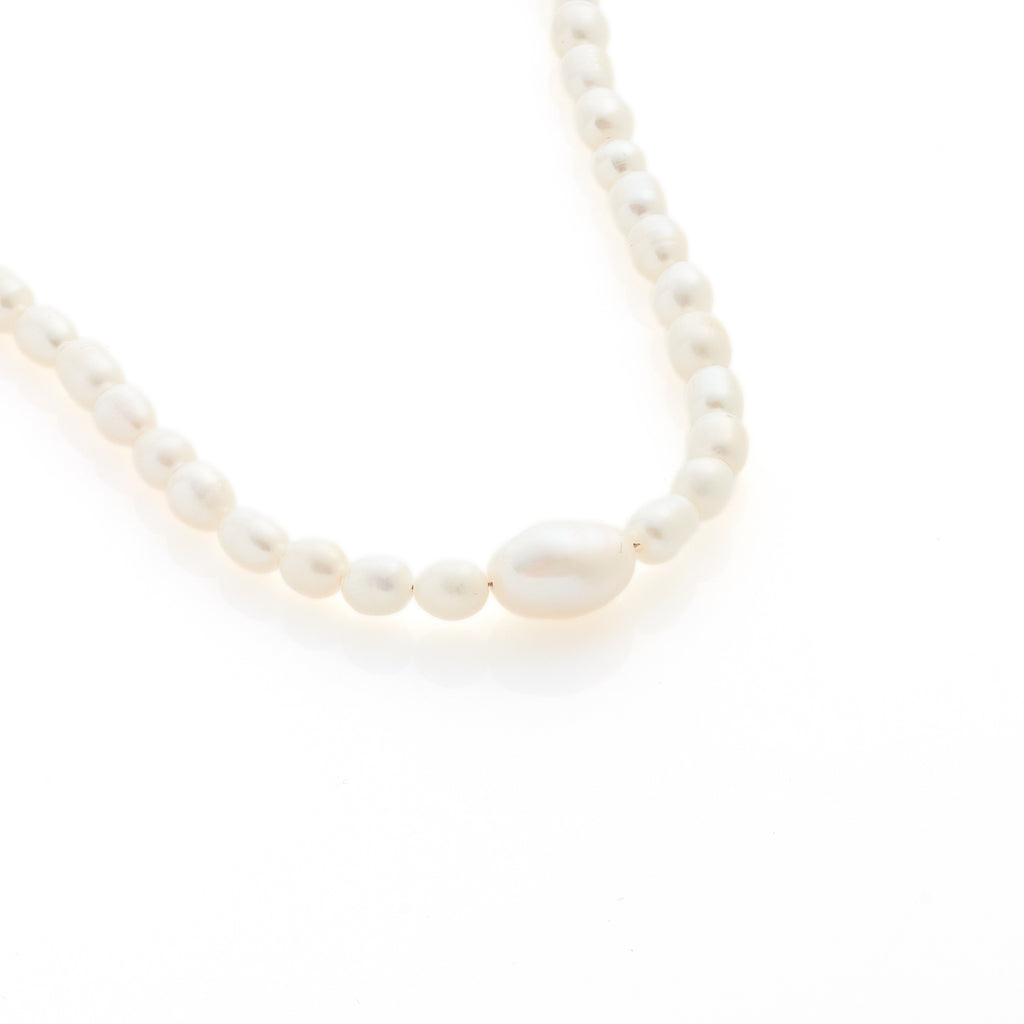 Silk & Steel Statement Pearl Necklace with freshwater pearls.