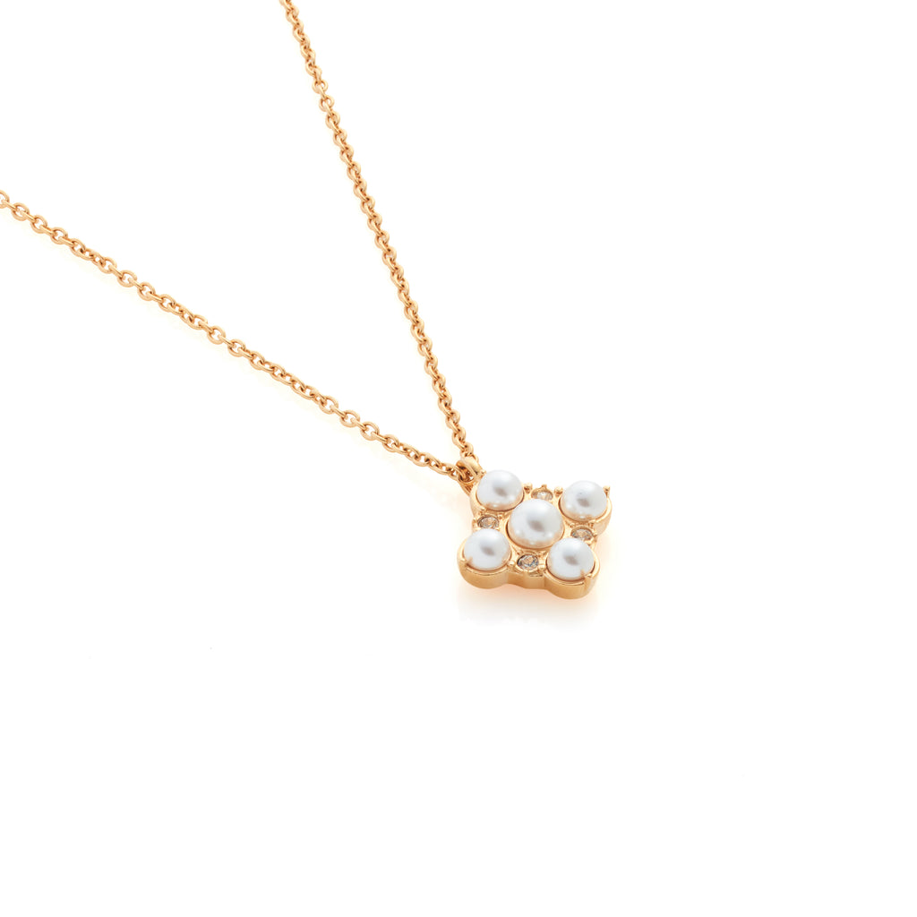 Silk & Steel Perla Necklace in 14k gold-plated silver stainless steel with CZs and faux pearls