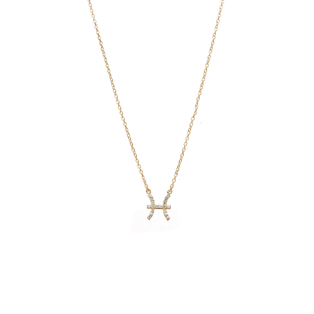 Silk & Steel Jewellery Pisces Star Sign Pendant Necklace in 14k gold-plated Sterling Silver with Cubic Zirconias