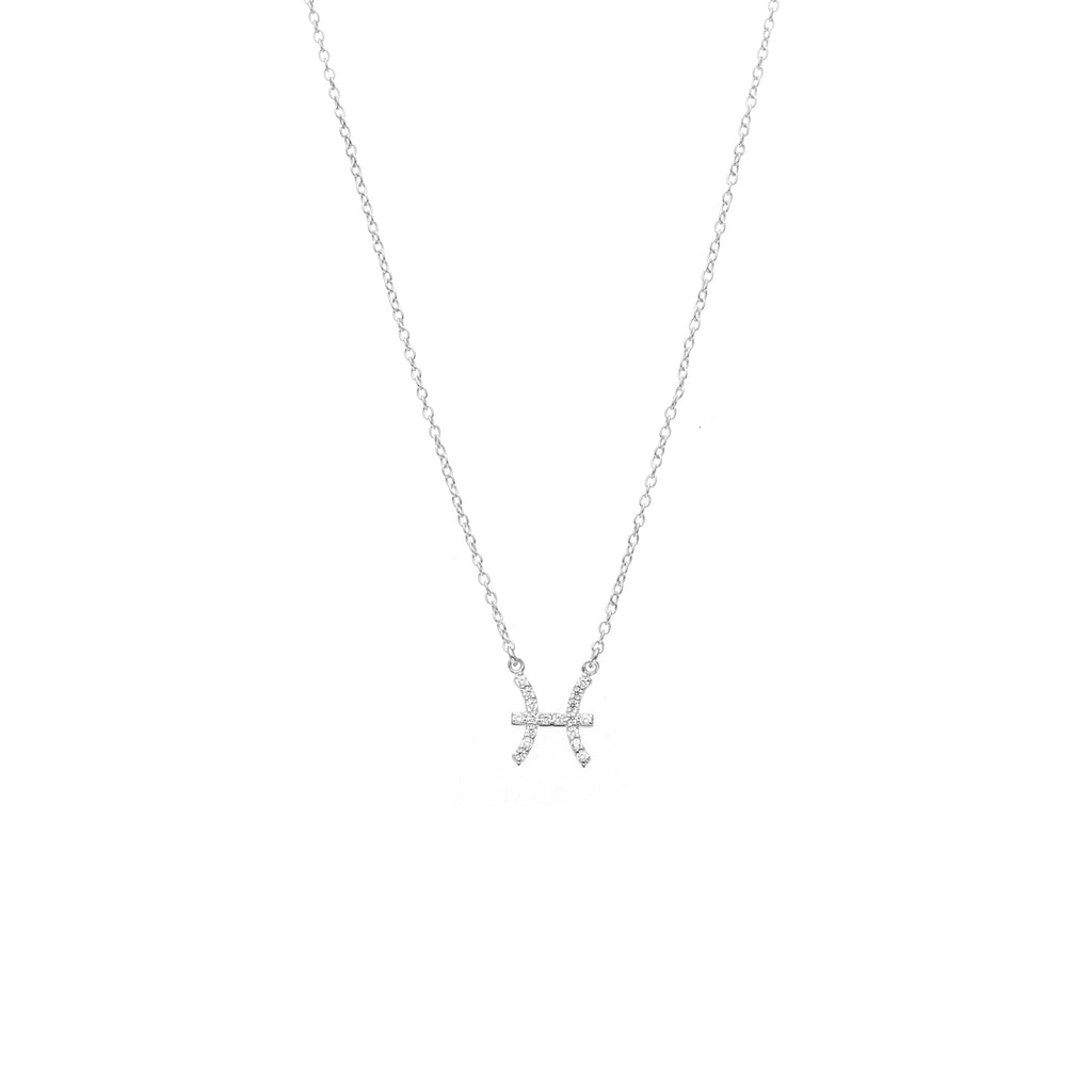 Silk & Steel Jewellery Pisces Star Sign Pendant Necklace in Sterling Silver with Cubic Zirconias