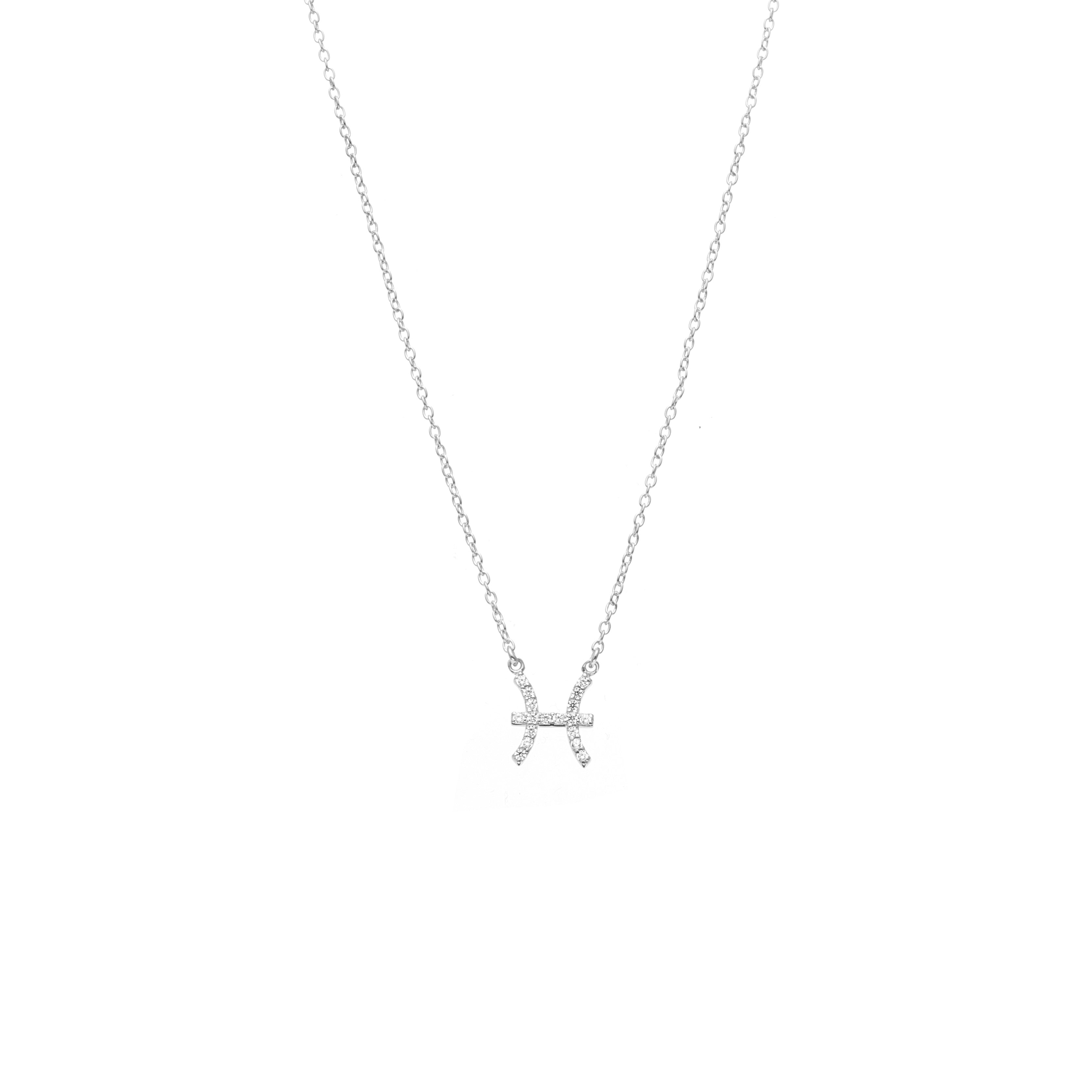 Silk & Steel Jewellery Pisces Star Sign Pendant Necklace in Sterling Silver with Cubic Zirconias