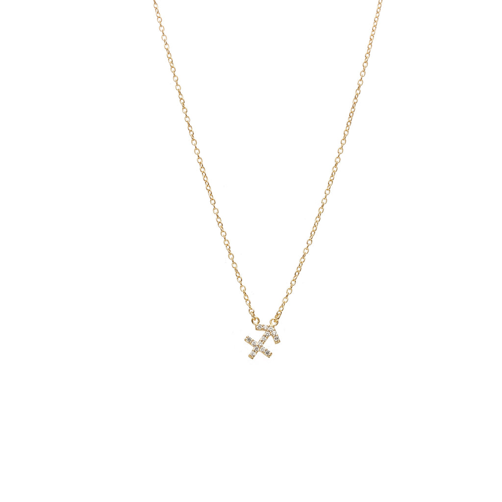 Silk & Steel Jewellery Sagittarius Star Sign Pendant Necklace in 14k gold-plated Sterling Silver with Cubic Zirconias