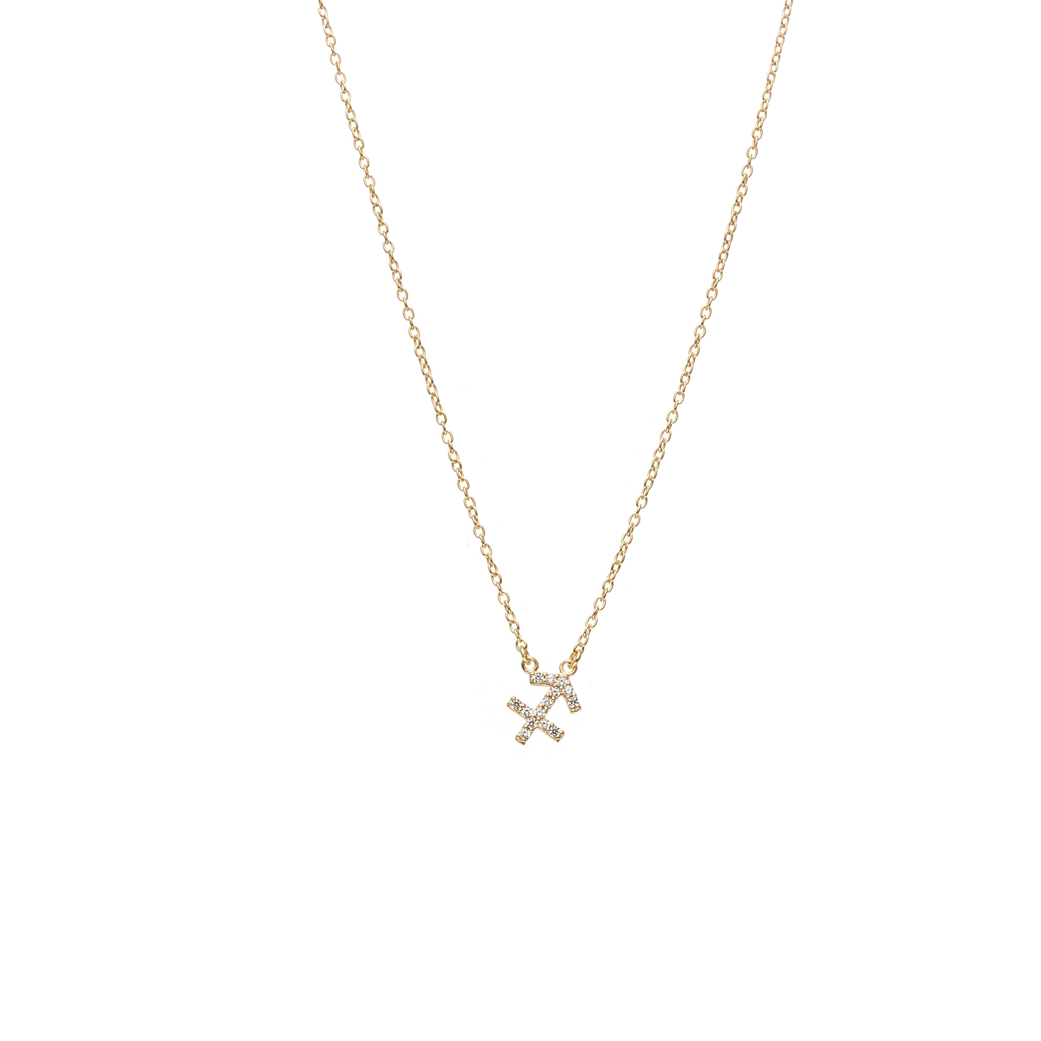 Silk & Steel Jewellery Sagittarius Star Sign Pendant Necklace in 14k gold-plated Sterling Silver with Cubic Zirconias