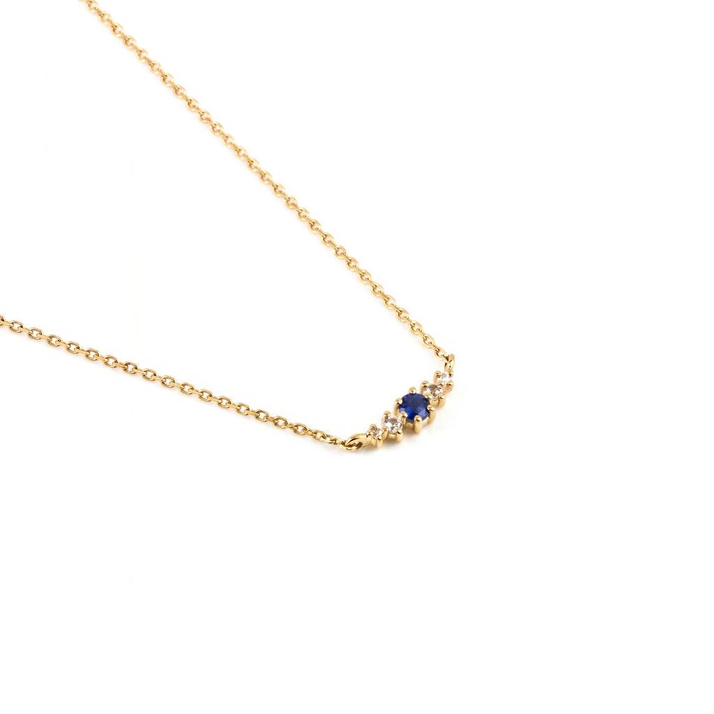 September Birthstone Necklace Blue Sapphire + Gold