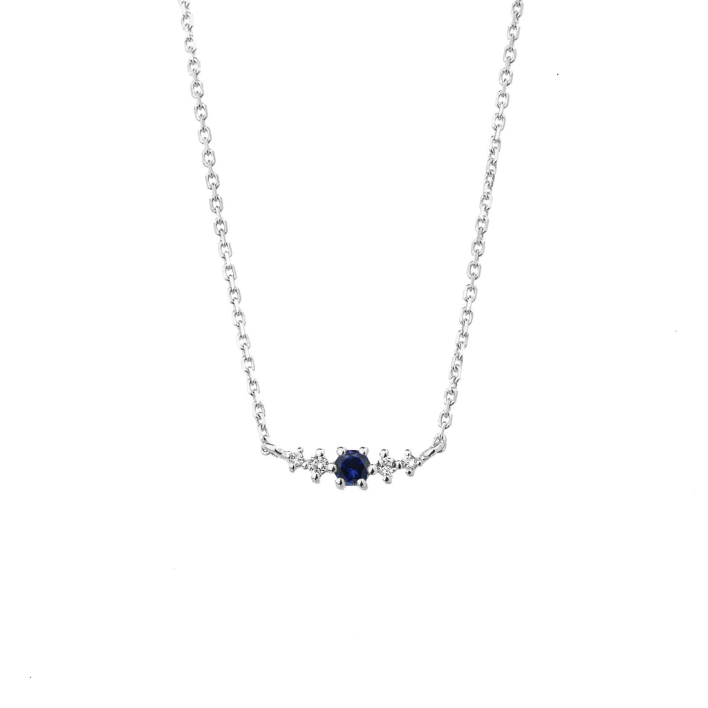 Blue Sapphire September Birthstone Necklace | Rhodium-plated Sterling Silver | Silk & Steel Jewellery