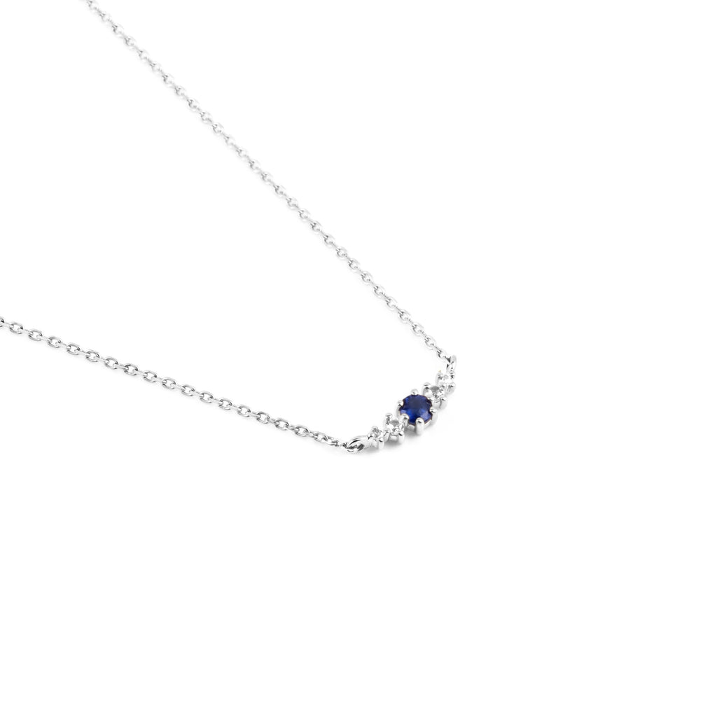 Blue Sapphire September Birthstone Necklace | Rhodium-plated Sterling Silver | Silk & Steel Jewellery