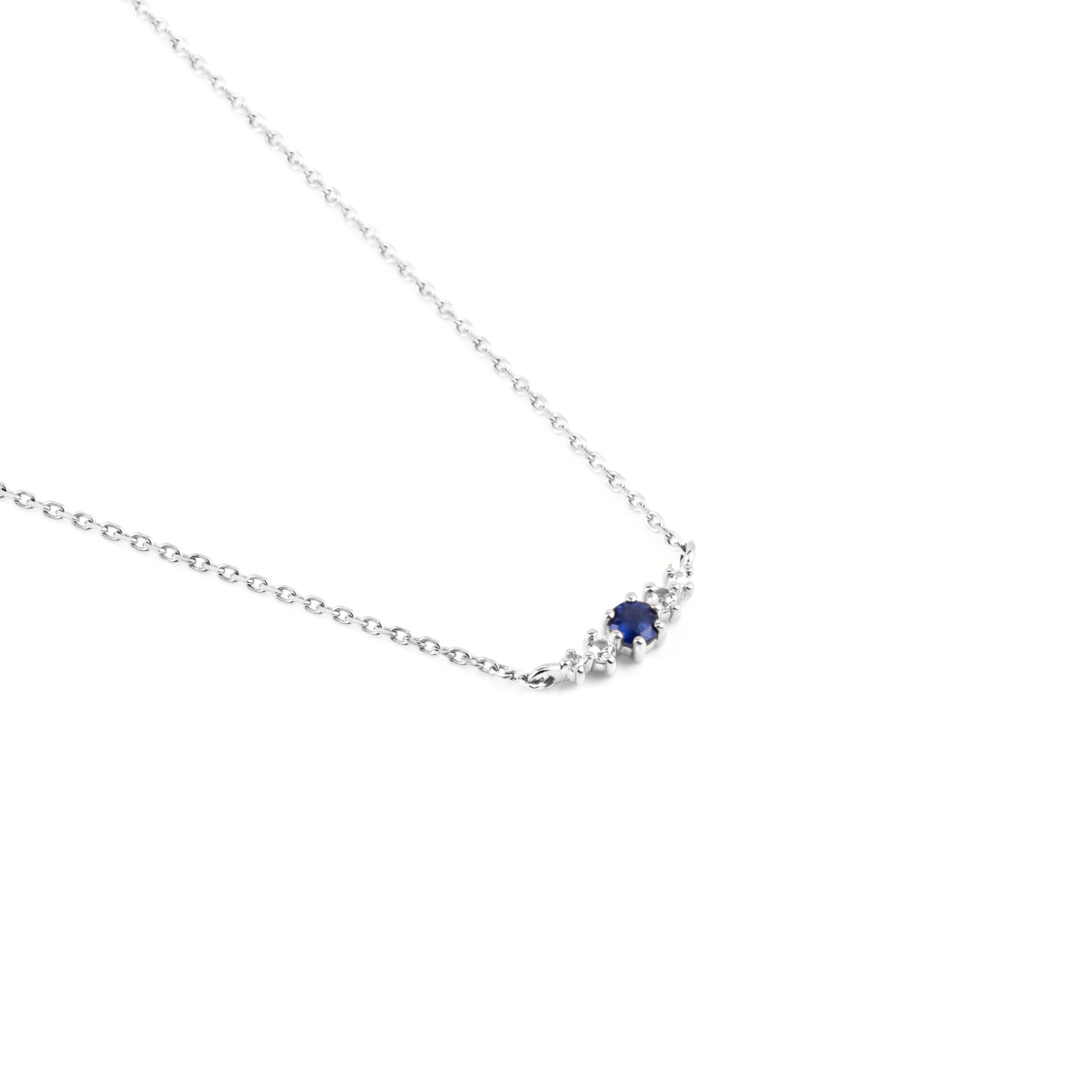 Blue Sapphire September Birthstone Necklace | Rhodium-plated Sterling Silver | Silk & Steel Jewellery