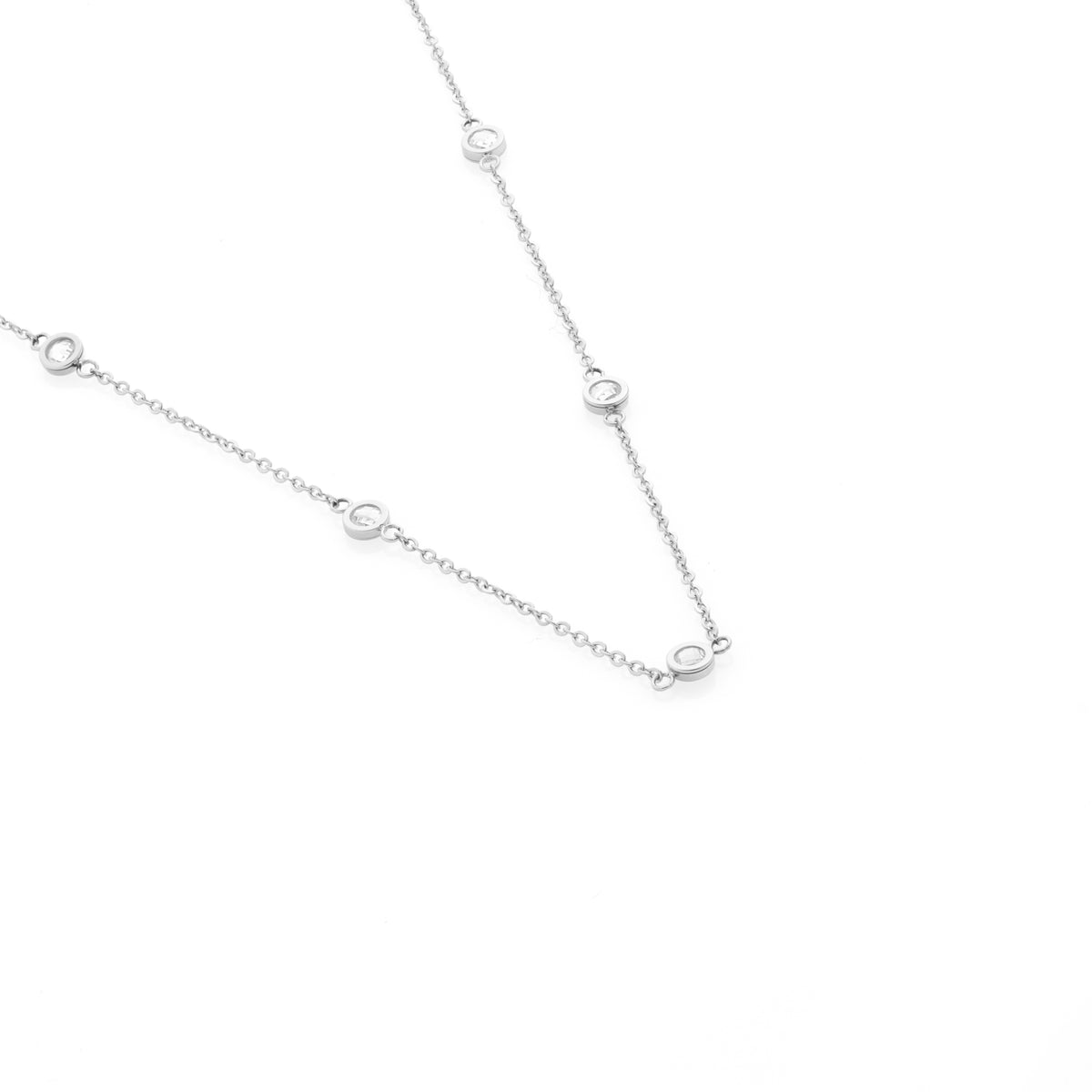 Silk & Steel Solstice Necklace in rhodium-plated stainless steel with cubic zirconias.