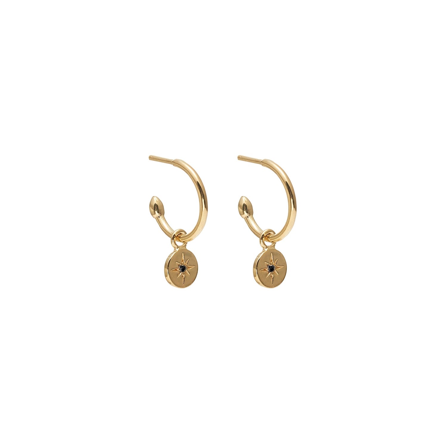 Petite North Star Hoop Earrings Black Diamond + Gold