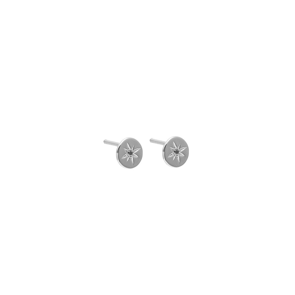 Petite North Star Stud Earrings in Sterling Silver with Black Diamonds