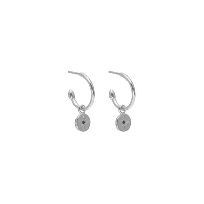 Petite North Star Hoop Earrings Black Diamond + Silver