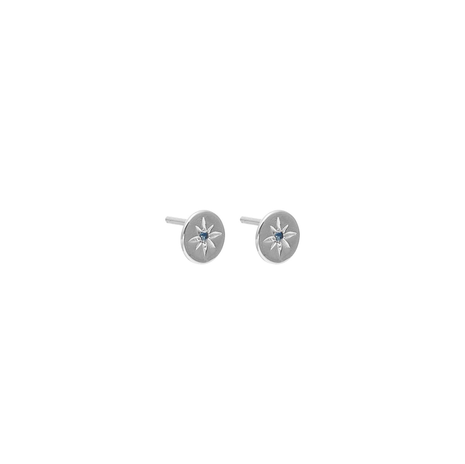 Superfine Petite North Star Stud Earrings in Sterling Silver with Blue Sapphire | Silk & Steel Jewellery