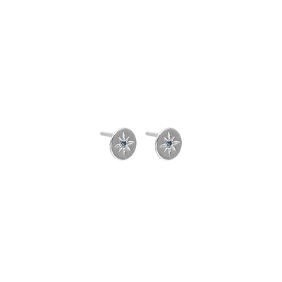 Superfine Petite North Star Stud Earrings in Sterling Silver with Blue Sapphire | Silk & Steel Jewellery