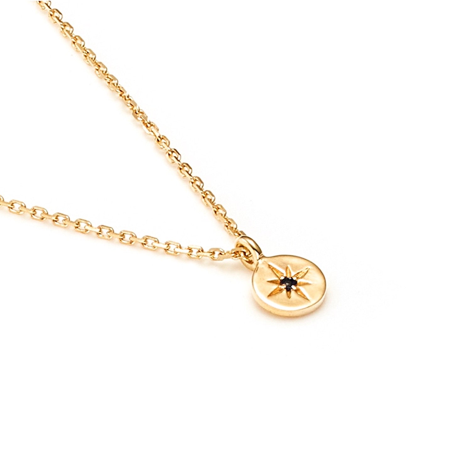 Petite North Star Necklace in 14k gold-plated sterling silver set with black diamond