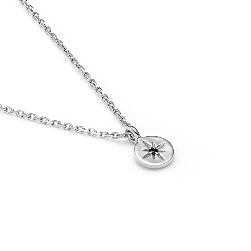 Petite North Star Necklace Black Diamond + Silver