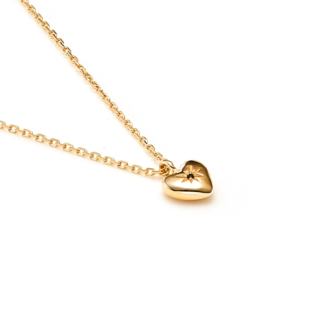 Petite Puffed Heart Necklace Black Diamond + Gold