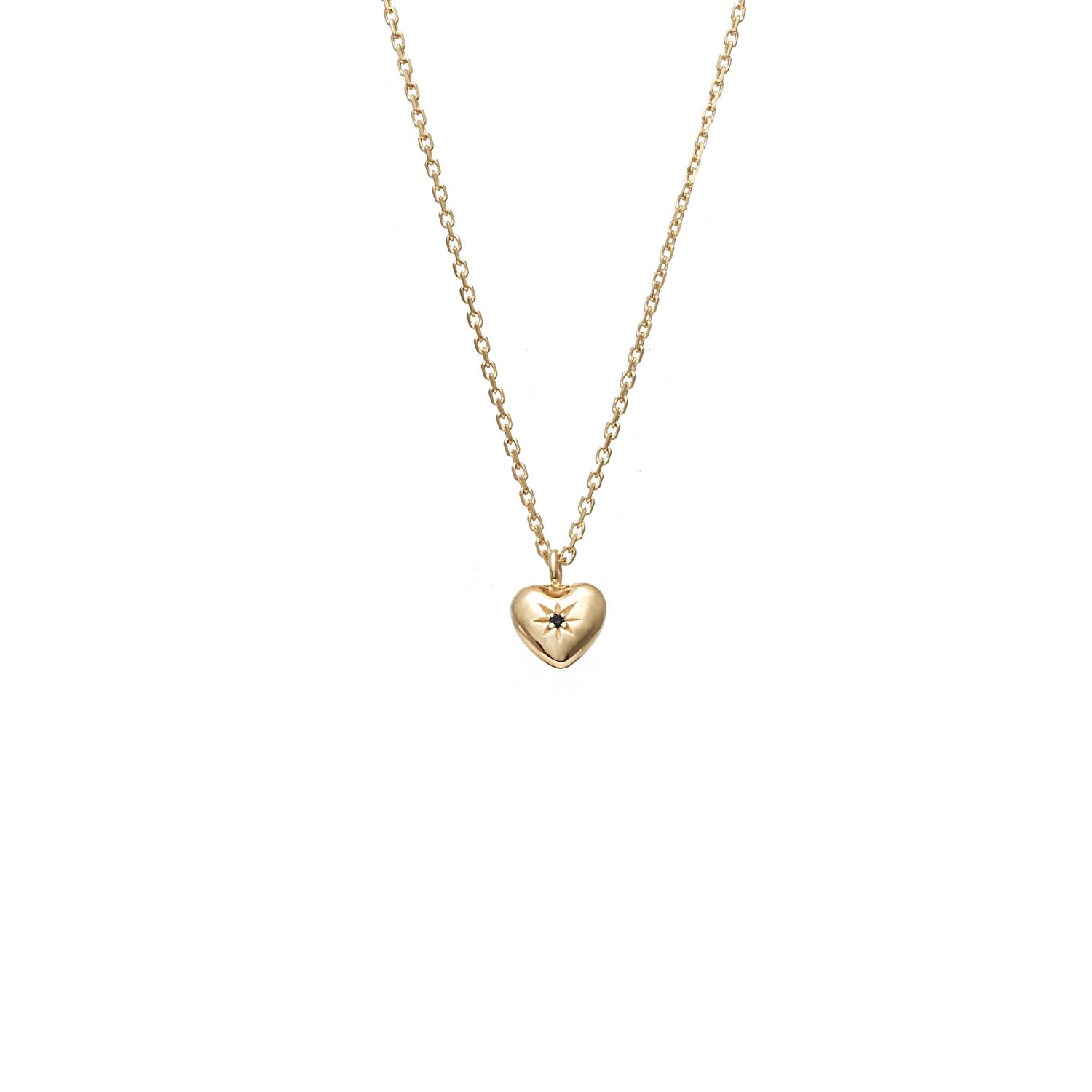 Petite Puffed Heart Necklace Black Diamond + Gold
