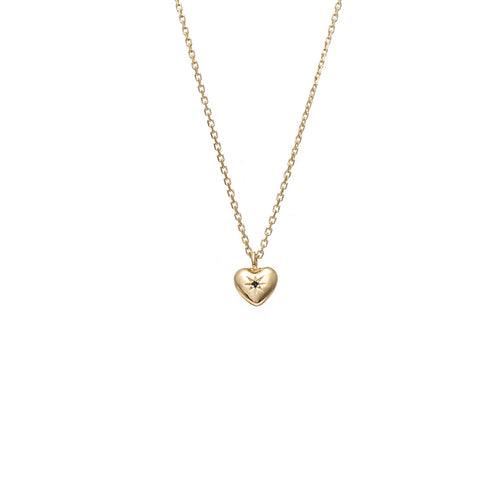 Petite Puffed Heart Necklace Black Diamond + Gold