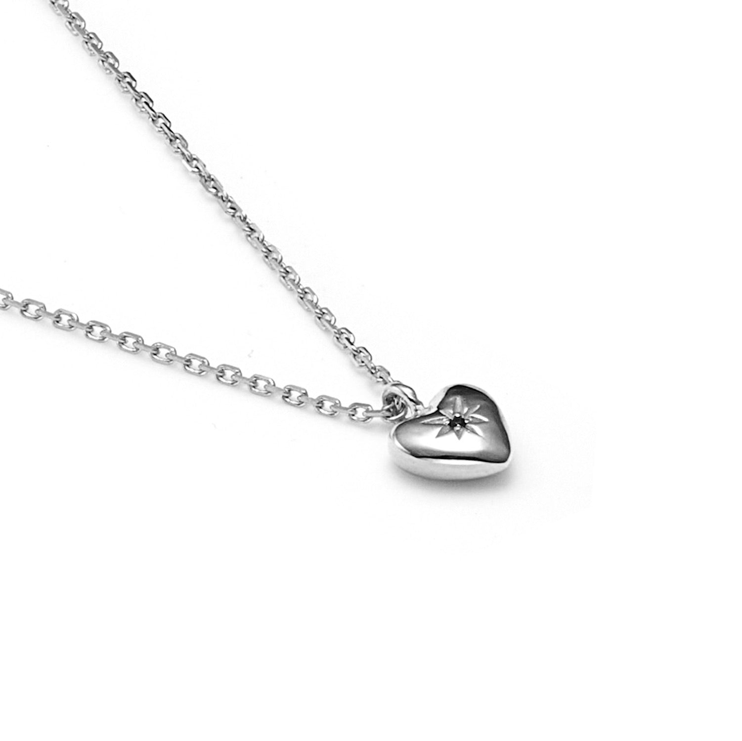 Petite Puffed Heart Necklace Black Diamond + Silver