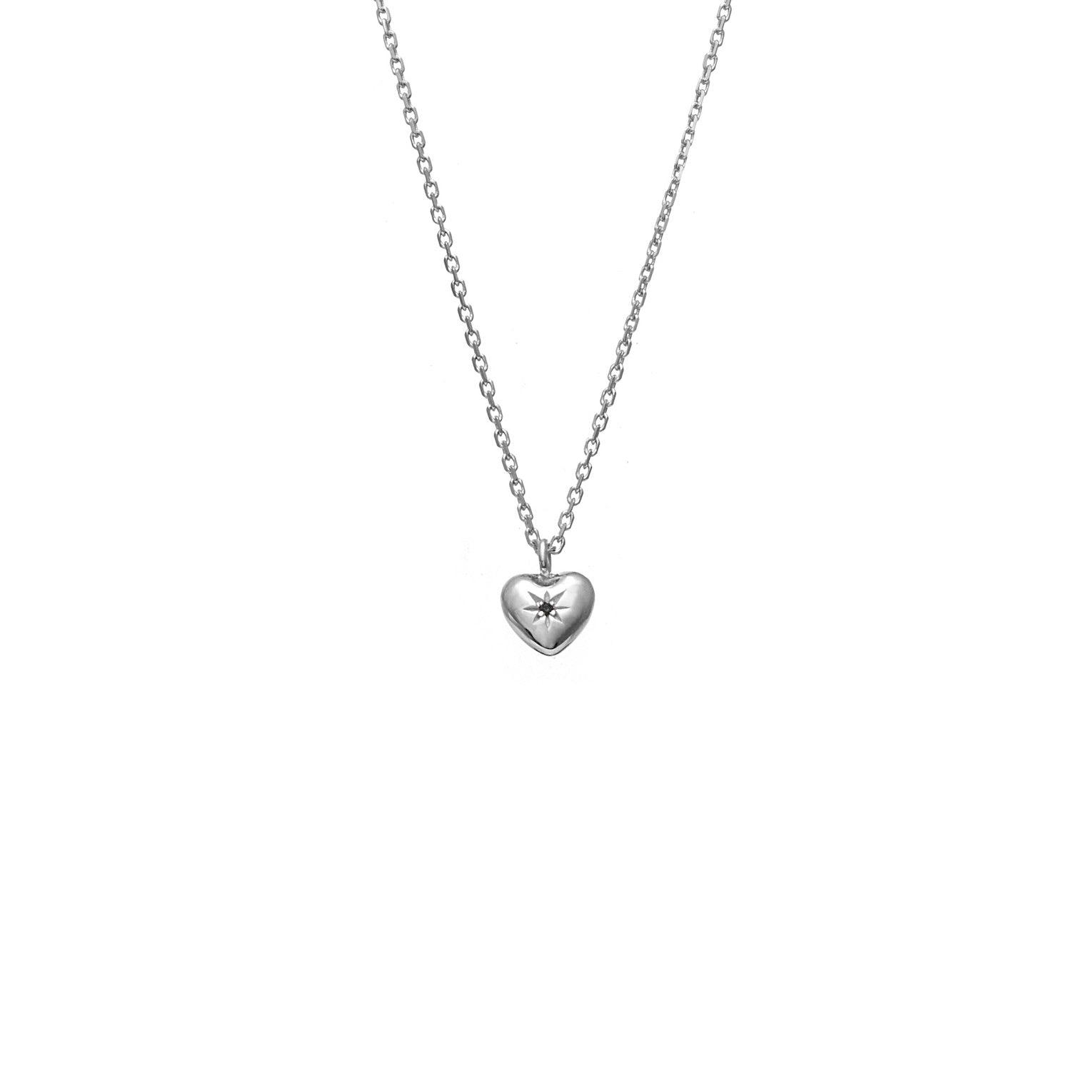 Petite Puffed Heart Necklace Black Diamond + Silver