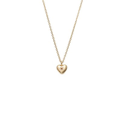 Superfine Petite Puffed Heart Necklace in 14k gold-plated Sterling Silver with Ruby | Silk & Steel Jewellery